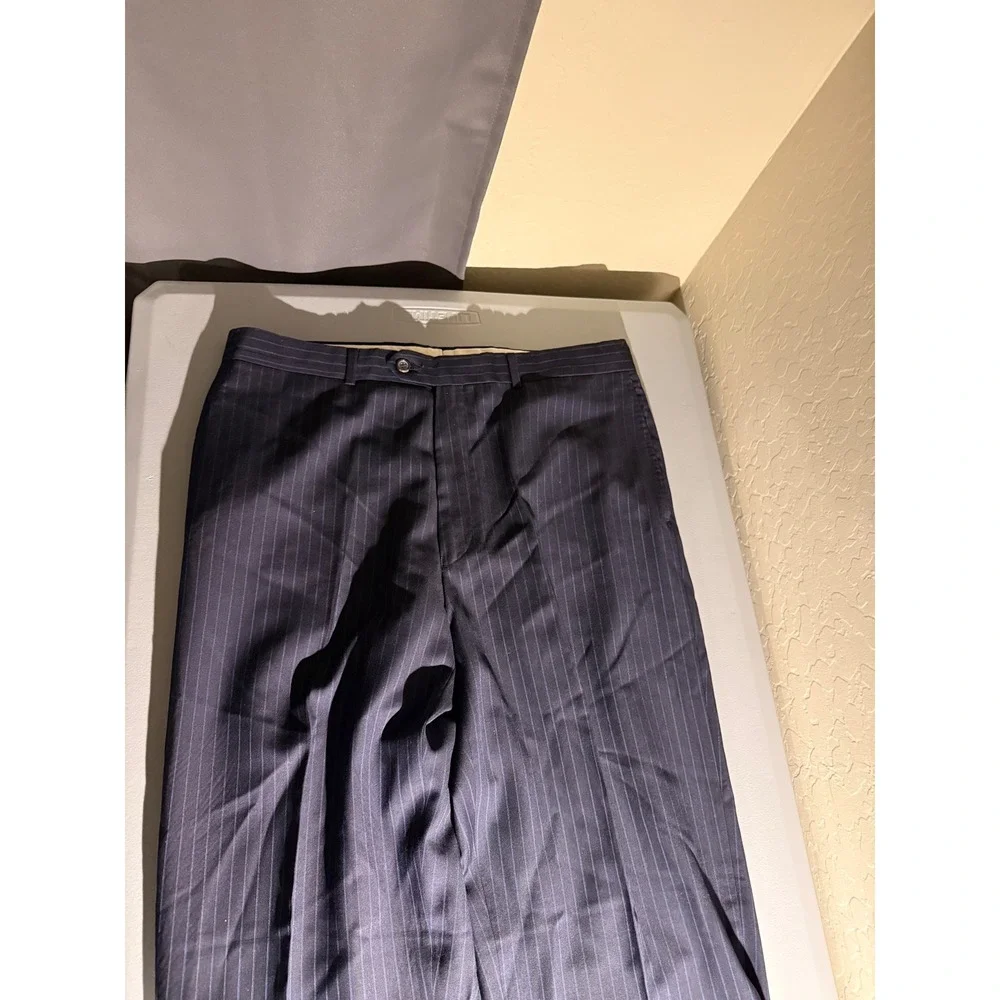 Ralph Ralph Lauren Mens Pinstripe Suit Navy Blue Wool 3 Button Blazer 42R 33x33